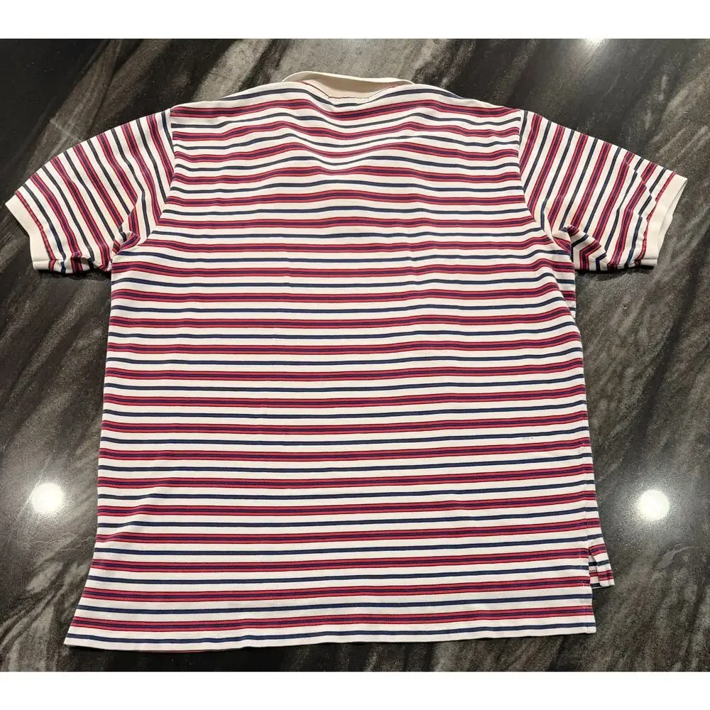 Ralph Lauren Polo Golf Shirt XXL White Red Navy Stripe Cotton Pony Pique Golf